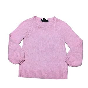 Loft Crewneck Sweater Women’s S Pink Barbiecore Bow Tie Back Balloon Sleeve Top